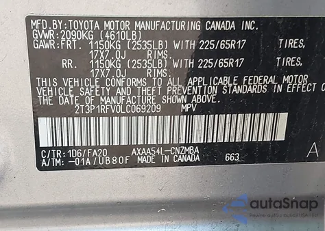 2020 Toyota Rav4 Xle z USA, uszkodzony, nr VIN 2T3P1RFV0LC069209